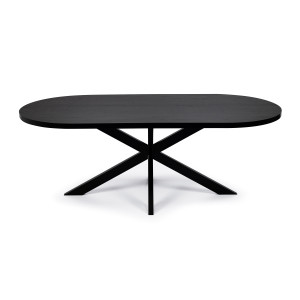 Stalux Plat Ovale eettafel 'Noud' 210 x 100cm, kleur zwart / zwart eiken