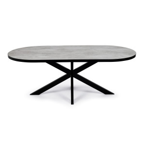 Stalux Plat Ovale eettafel 'Noud' 210 x 100cm, kleur zwart / beton
