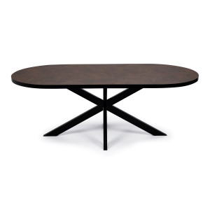 Stalux Plat Ovale eettafel 'Noud' 210 x 100cm, kleur zwart / lederlook