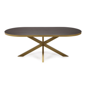 Stalux Plat Ovale eettafel 'Noud' 210 x 100cm, kleur goud / bruin hout