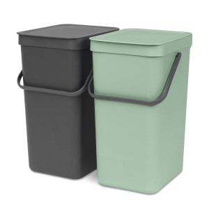 Brabantia Sort & Go Inbouw prullenbak - 2 x 12 l - Jade Green en Dark Grey