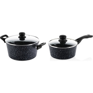 Westinghouse Pannenset Black Marble (Braadpan ø 28 cm + Steelpan ø 20 cm) - Inductie en alle andere warmtebronnen