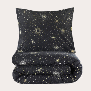 NOUS Living katoenen dekbedovertrek 1-persoons zwart (140x220 cm)