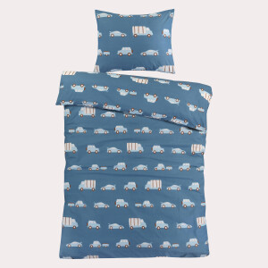 NOUS Kids katoenen dekbedovertrek kinder auto's blauw (120x150 cm)