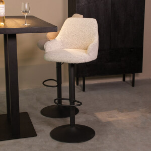 LABEL51 Draaibare Barkruk 'Fender' Bouclé, kleur Wit (zithoogte 64-84cm)