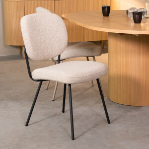 LABEL51 Eetkamerstoel 'Singapore' Bouclé, kleur Naturel/Zwart