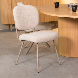 LABEL51 Eetkamerstoel 'Singapore' Bouclé, kleur Naturel/Taupe