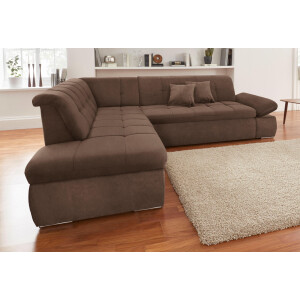 DOMO collection Hoekbank NMoric incl. decoratiekussen B/D/H: 273/216/80 cm L-vorm Ottoman aan uiteinde, optioneel met slaapbank functie en verstelling armleuning