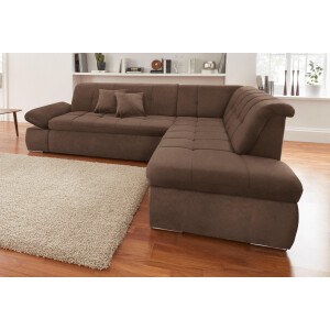 DOMO collection Hoekbank NMoric incl. decoratiekussen B/D/H: 273/216/80 cm L-vorm Ottoman aan uiteinde, optioneel met slaapbank functie en verstelling armleuning