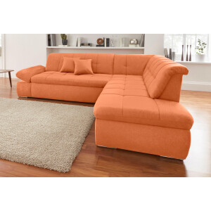 DOMO collection Hoekbank NMoric incl. decoratiekussen B/D/H: 273/216/80 cm L-vorm Ottoman aan uiteinde, optioneel met slaapbank functie en verstelling armleuning