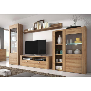 Home affaire Wandmeubel Larona, aanbouwwand, set van 4 delen bestaande uit 1 tv-board, 1 highboard, 1 vitrine, 1 wandplank (set, 4 stuks)