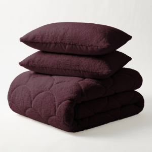 1+1 Gratis Wasbaar Easy Dekbed Zonder Overtrek - Winter Teddy - Bordeaux - Dekbed-Discounter.nl