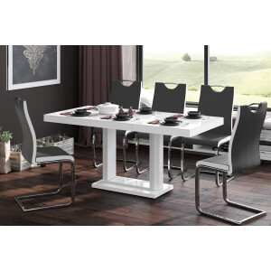 Uitschuifbare eettafel Quadro 120 tot 168 cm breed in hoogglans wit