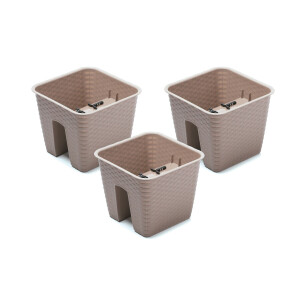 Prosperplast 3 railing bloempotten (Vierkant, Mokka, 27,2 x 27,2 x 22,5 cm)