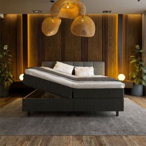 2-Persoons Boxspring Met Opbergruimte Wide - Antraciet - Antraciet 160x210 Cm - Pocketvering - Inclusief Topper - Dekbed-Discounter.nl