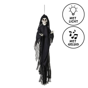 Halloween pop skelet met licht en geluid - wit - 120x70x15 cm