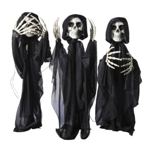 Halloween decoratie stekers skelet - zwart - 60 cm - set van 3
