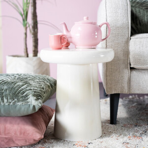 By-Boo Bijzettafel 'Glaze' 34cm, kleur Crème