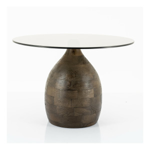 By-Boo Ronde Salontafel 'Bond' Mangohout en glas, 60cm, kleur Bruin