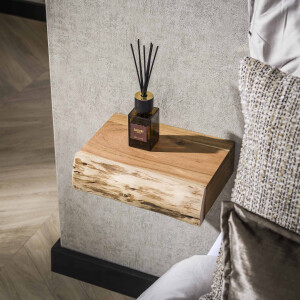 LifestyleFurn Zwevend Nachtkastje 'Hind' XS, Met 1 lade, Acaciahout, Set van 2 stuks