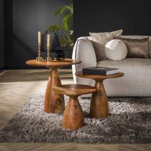 LifestyleFurn Ronde Salontafel 'Kalilah' Acaciahout, Set van 3 stuks