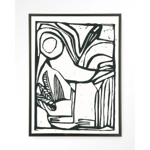 Urban Cotton Wandkleed 'Vogel' 110 x 145cm in Floating Frame - black