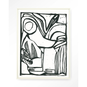 Urban Cotton Wandkleed 'Vogel' 80 x 110cm in Floating Frame - off white