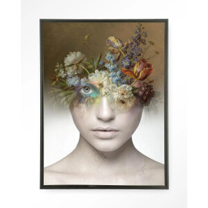 Urban Cotton Wandkleed 'Bloom' 80 x 110cm in Floating Frame - black