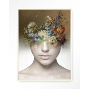 Urban Cotton Wandkleed 'Bloom' 80 x 110cm in Floating Frame - off white
