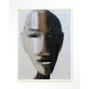 Urban Cotton Wandkleed 'Head 2' 110 x 145cm in Floating Frame - off white