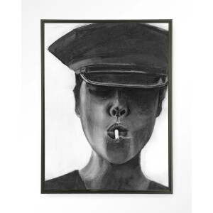 Urban Cotton Wandkleed 'Smokes' 145 x 190cm in Floating Frame - black