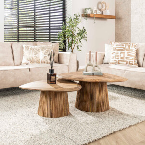 Salontafel Wave driehoekig set van 2 Massief mango zand