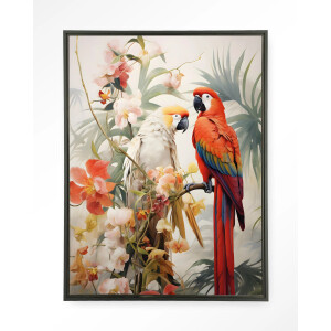 Urban Cotton Wandkleed 'Lovebirds' 80 x 110cm in Floating Frame - black