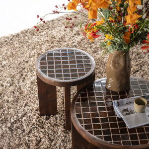 By-Boo Ronde Bijzettafel 'TiledUp' Keramiek en mangohout, 40cm