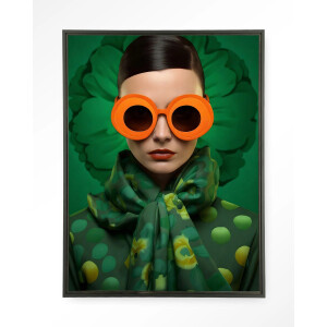 Urban Cotton Wandkleed 'Green Flower' 80 x 110cm in Floating Frame - black