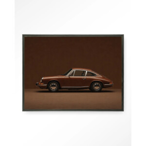 Urban Cotton Wandkleed 'Brown Porsche' 80 x 110cm in Floating Frame - black
