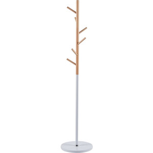 Kapstok Carlijn Wit - Metaal - Beuken - 6 haken - Breedte 37 cm - Diepte 37 cm - Hoogte 172 cm