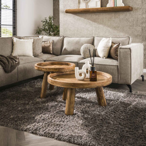 LifestyleFurn Ronde Salontafel 'Kanda' Mangohout, Set van 2 stuks