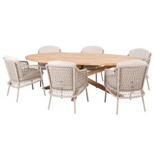 4 Seasons Outdoor Diningset Prado Ellips Puccini Ovaal 7-delig Teak 240 x 115 cm