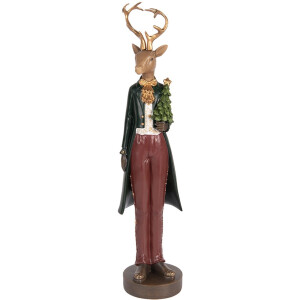 Clayre & Eef Decoratie Beeld Hert 9x9x37 cm Bruin Kunststof