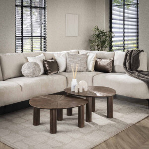 LifestyleFurn Organische Salontafel 'Sadaf' Teakhout, Set van 2 stuks