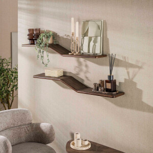 Wandplank Maya Teak S-shape set van 2 Massief teak espresso