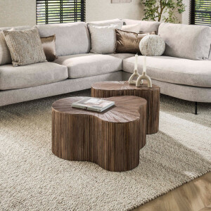 Salontafel Maya Teak shamrock set van 2 Massief teak espresso
