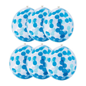 Ballon confetti - blauw/wit - set van 6