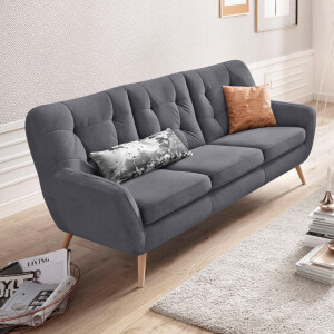 exxpo - sofa fashion 3-zitsbank Scandi, comfortabel, verfijnde rugkussens voor meer zitcomfort actuele kleuren in hoogwaardige bekledingskwaliteiten, houten voet