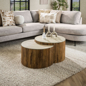 Salontafel Nuovo half rond set van 2 Massief mango zand