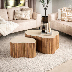 Salontafel Nuovo shamrock set van 2 Massief mango zand