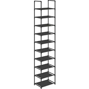 Schoenenrek, 10 niveaus, schoenenopberger, smal, metalen frame, planken van vliesstof, voor hal, slaapkamer, 28 x 45 x 173 cm, Zwart