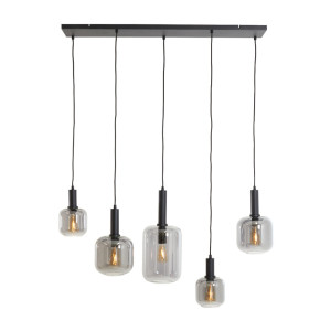 Light & Living Hanglamp 'Lekar' 5-Lamps, kleur Mat Zwart / Smoke