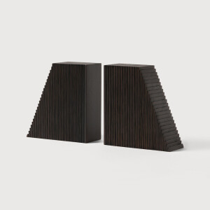 Ethnicraft Boekenstandaard 'Grooves' Mahoniehout, Set van 2 stuks, kleur Donkerbruin